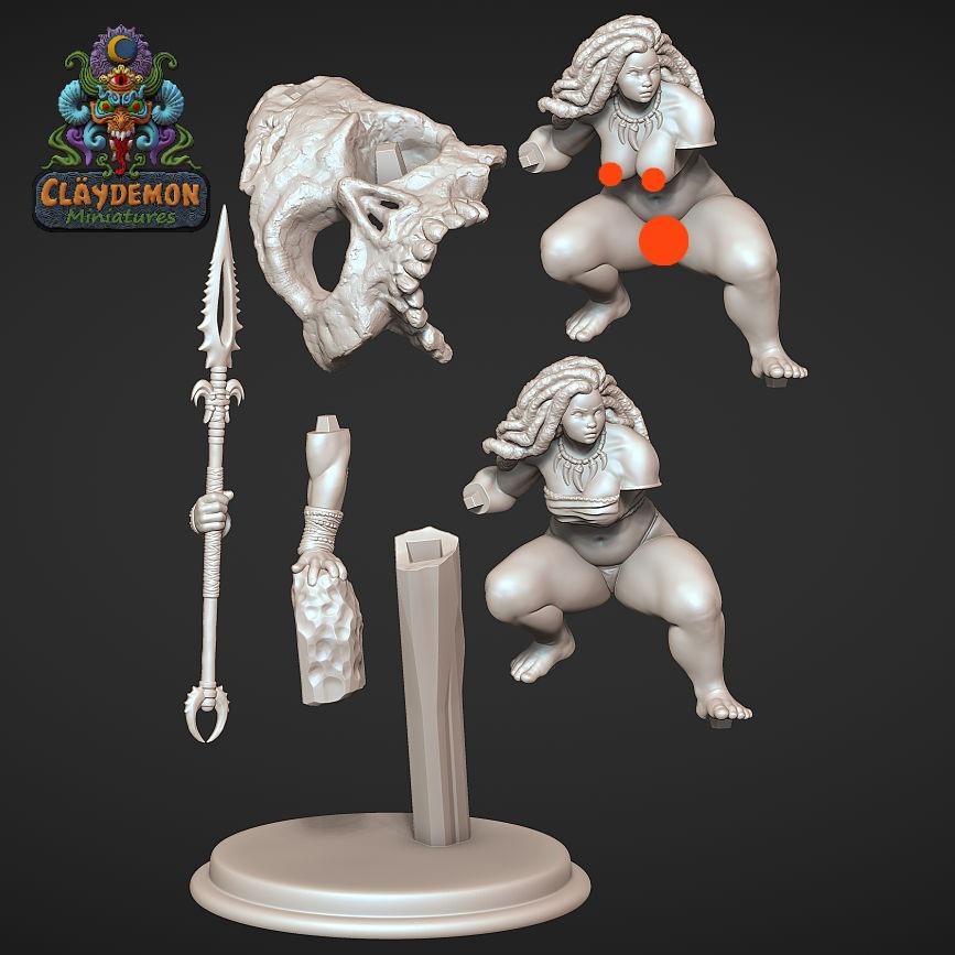 Kanake the Island Warrior Woman Miniature - by Claydemon Miniatures