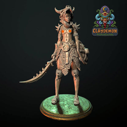 Asanda the Tribal Hunter Woman Miniature - by Claydemon Miniatures