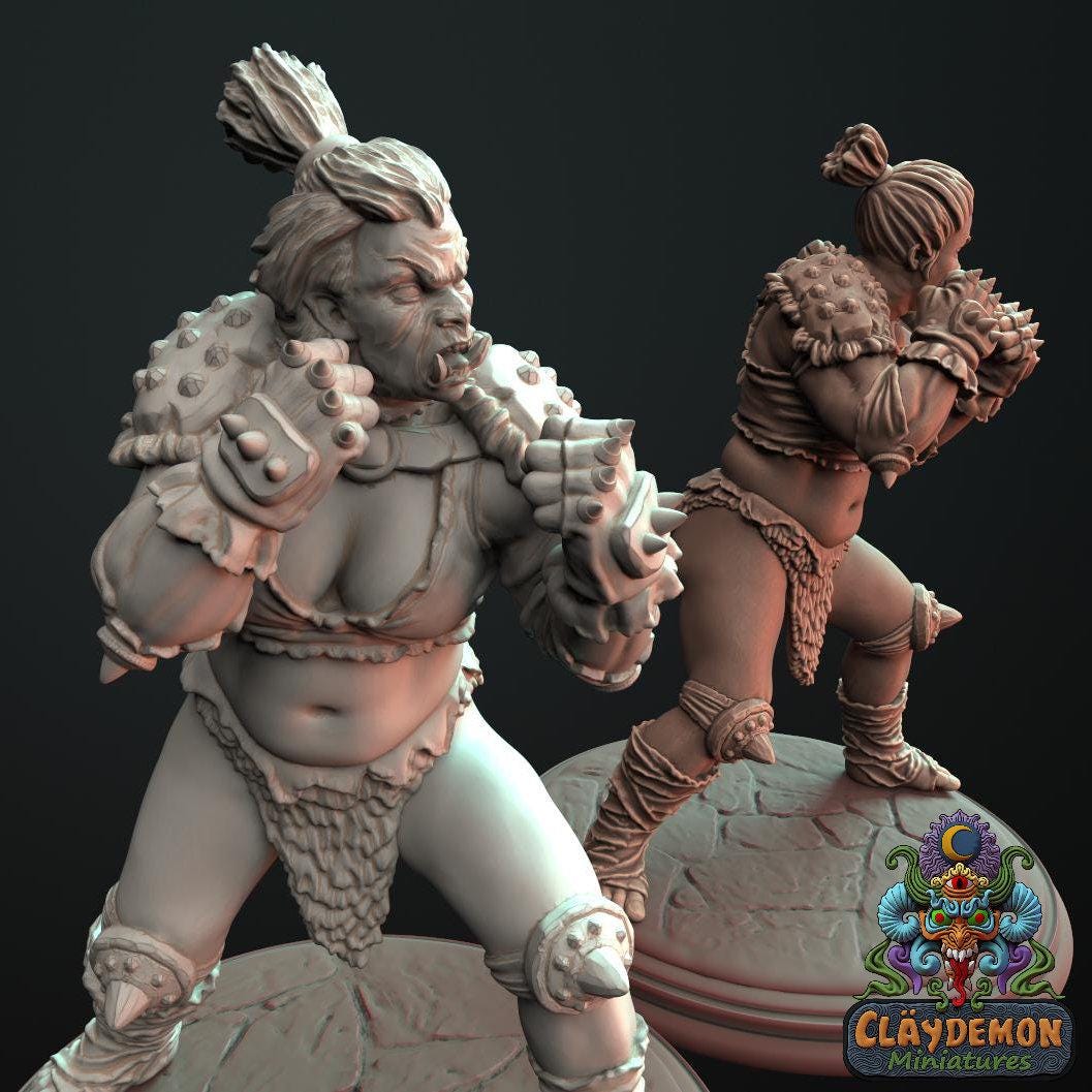 The Earthquake Brawler Woman Miniature - by Claydemon Miniatures