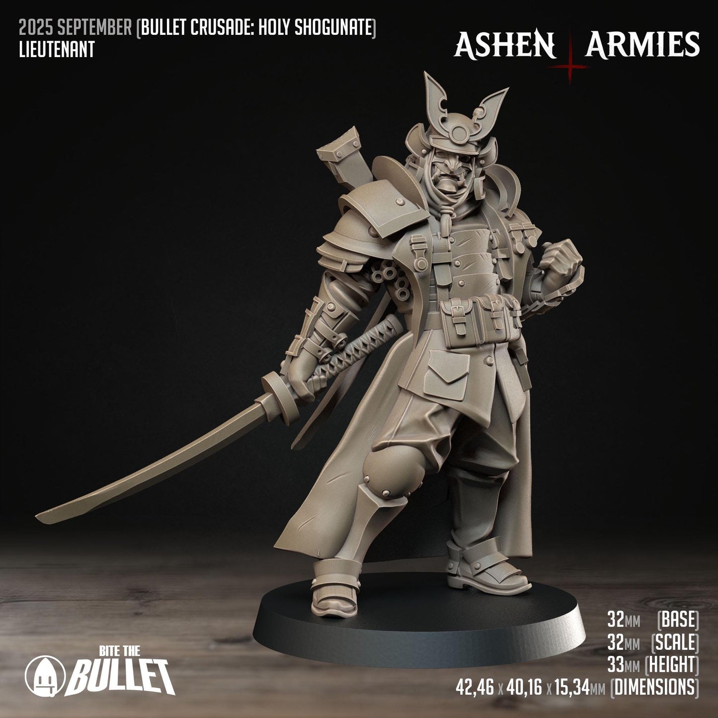 Holy Shogunate Lieutenant Miniature - Ashen Armies by Bite the Bullet