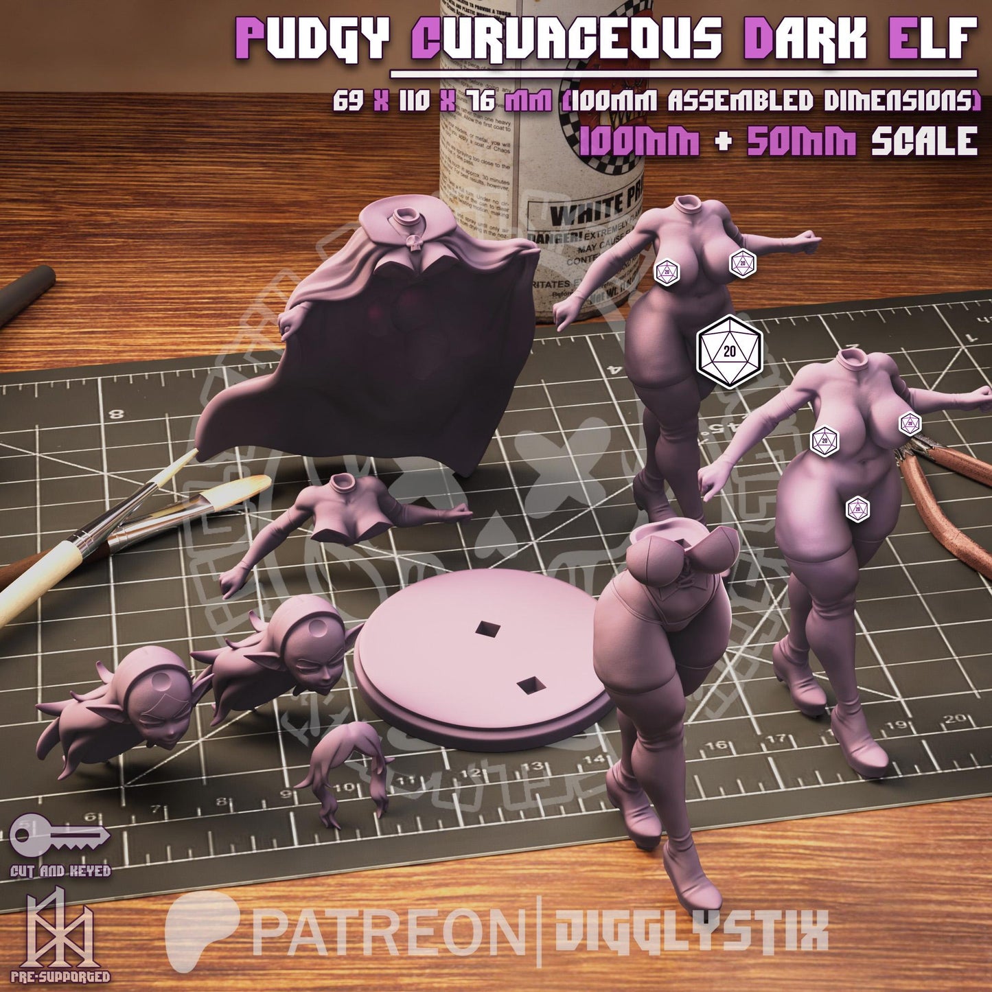 Pudgy Curvaceous Dark Elf Miniature - by Jigglystix