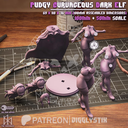 Pudgy Curvaceous Dark Elf Miniature - by Jigglystix