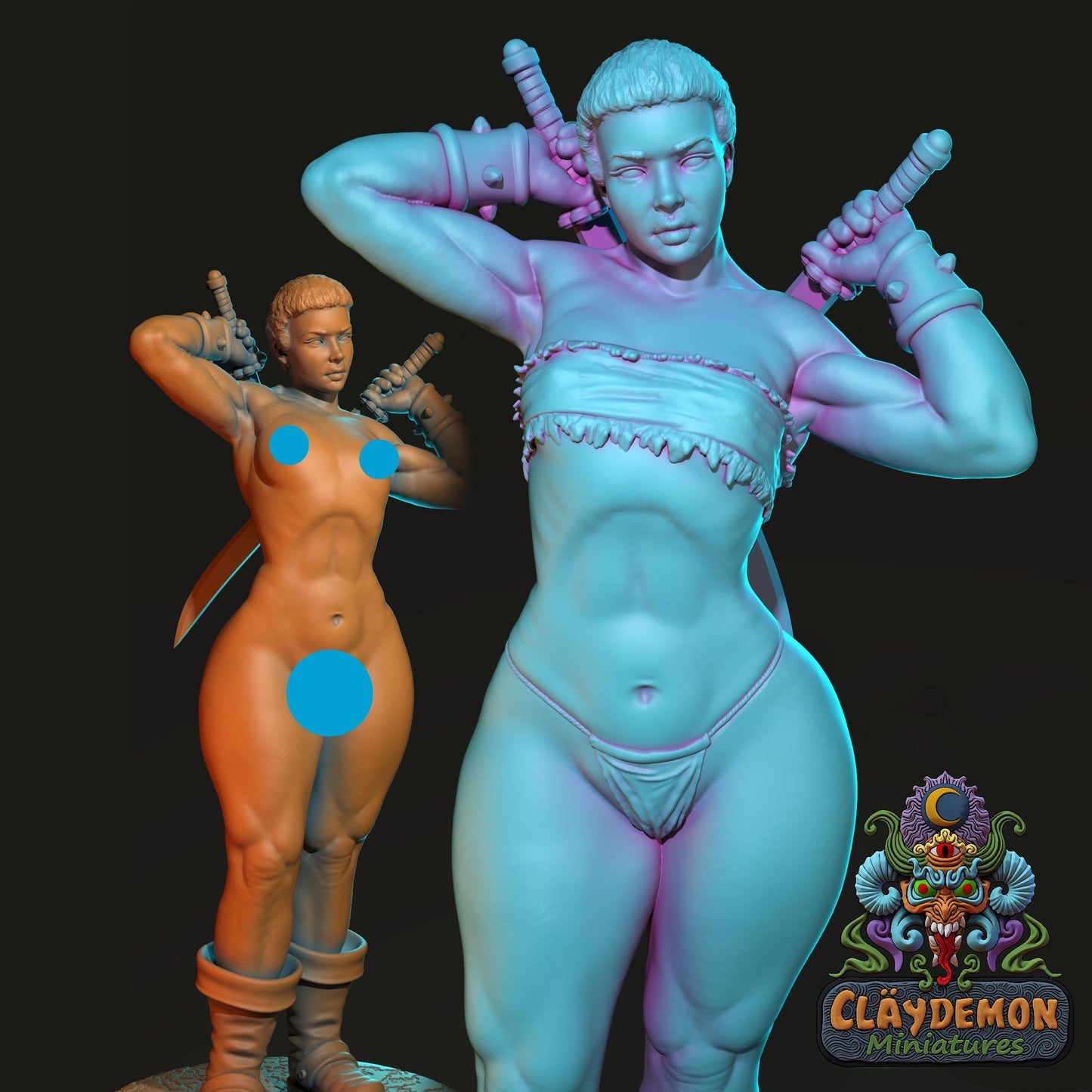 Noraya the Dual Wielder Woman Miniature - by Claydemon Miniatures