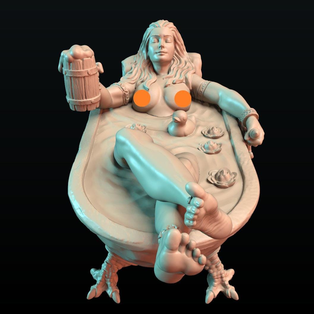 Auria the Bathing Woman Miniature - by Claydemon Miniatures