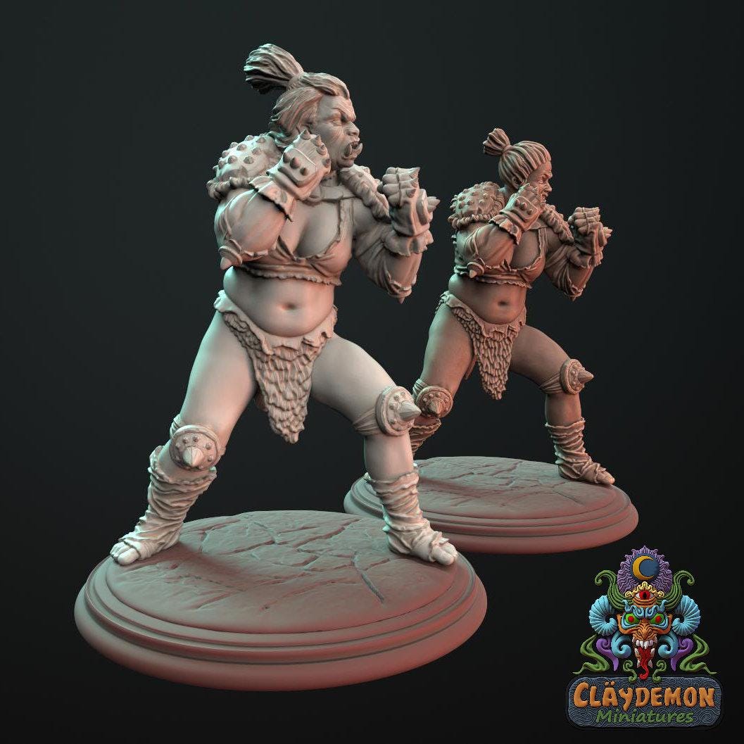 The Earthquake Brawler Woman Miniature - by Claydemon Miniatures