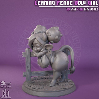 Cow Girl Leaning Fence Miniature - by Jigglystix