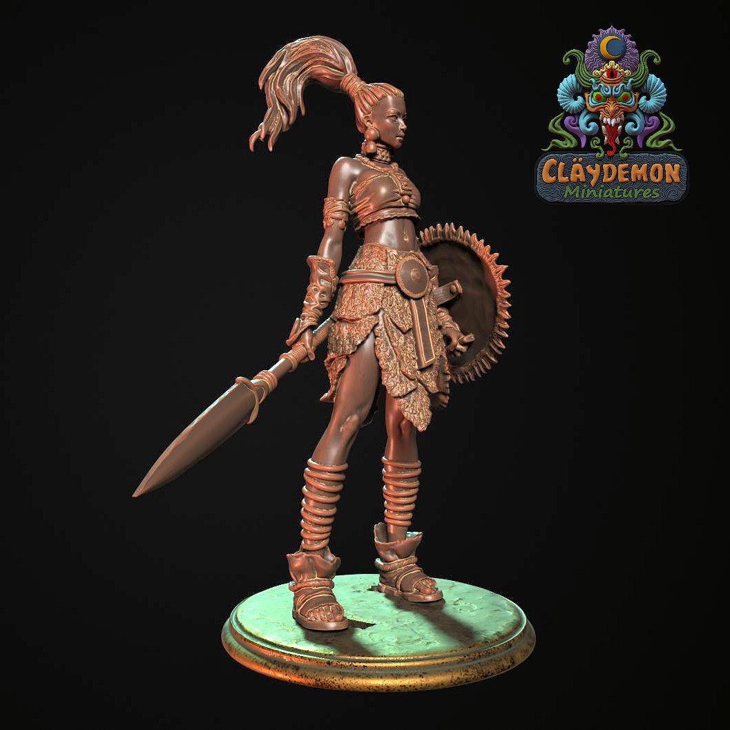 Asanda the Tribal Hunter Woman Miniature - by Claydemon Miniatures
