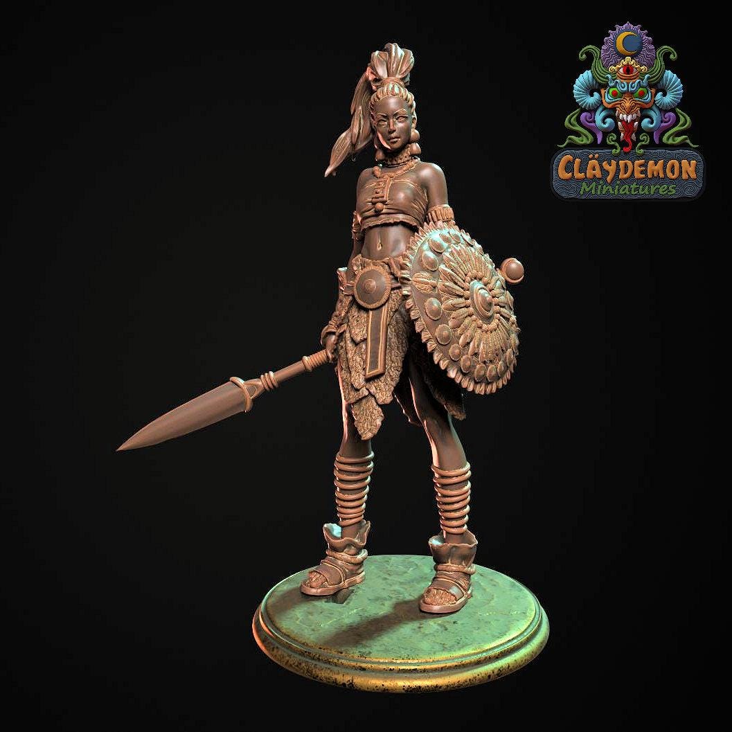 Asanda the Tribal Hunter Woman Miniature - by Claydemon Miniatures