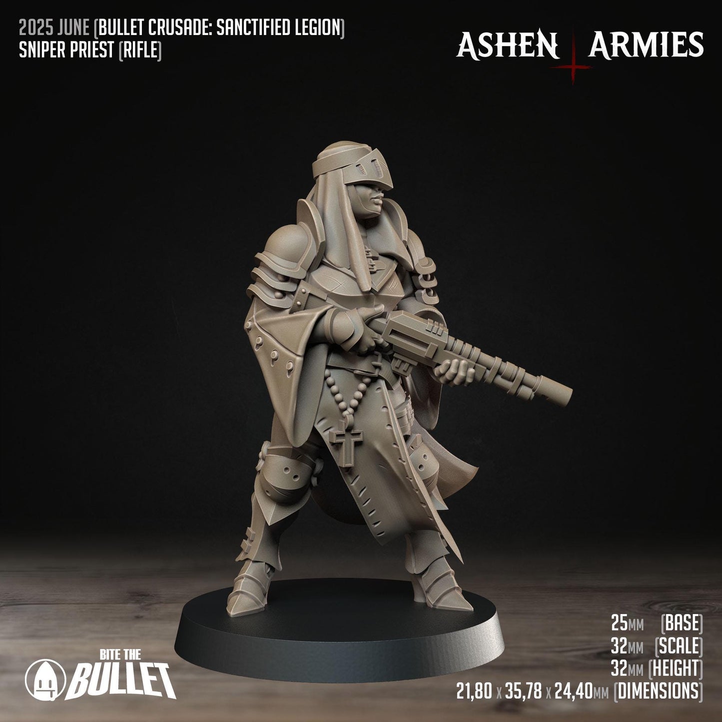 Sanctified Legion Sniper Priest Rifle Miniature - Ashen Armies by Bite the Bullet