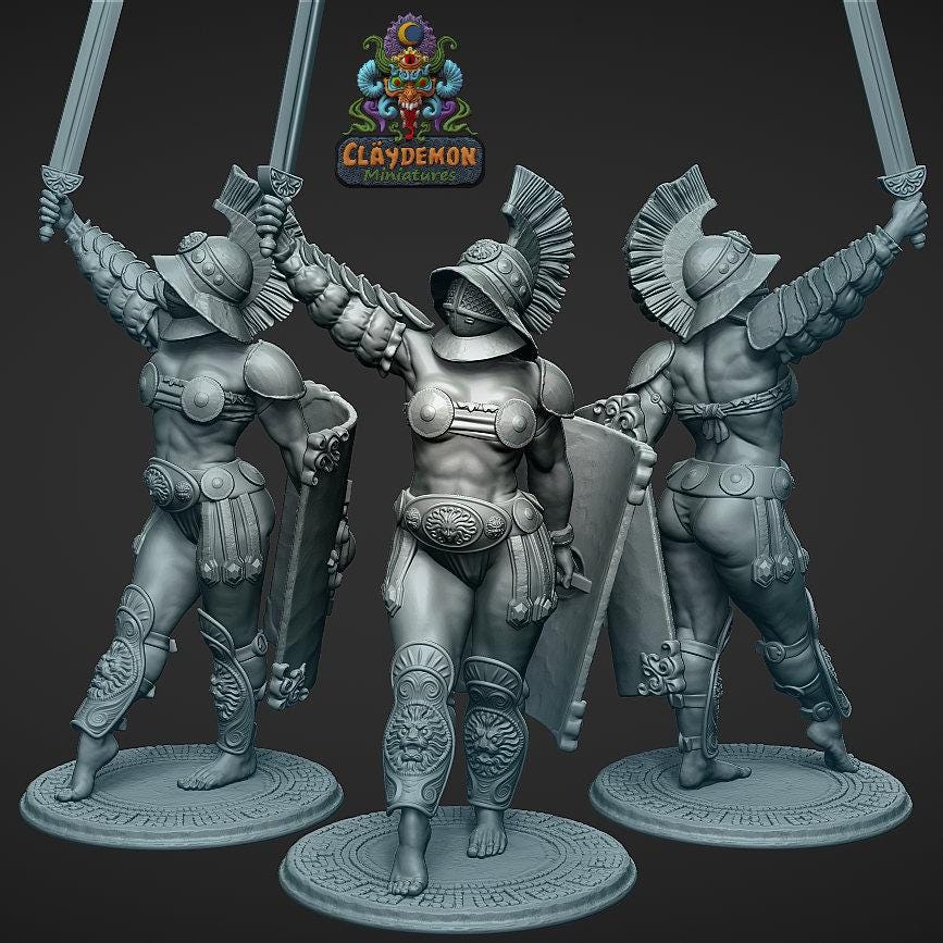 Vitruvia the Gladiator Woman Miniature - by Claydemon Miniatures