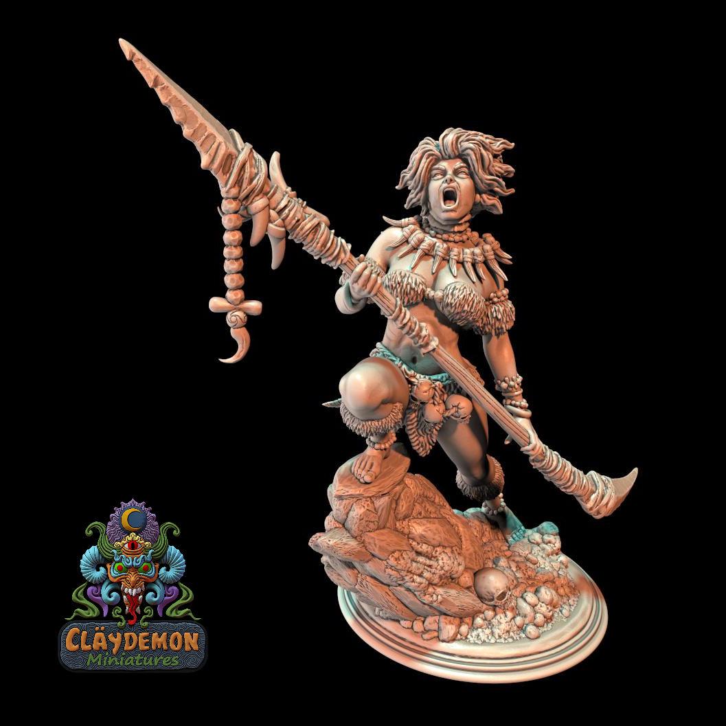 Prehistoric Howler Woman Miniature - by Claydemon Miniatures