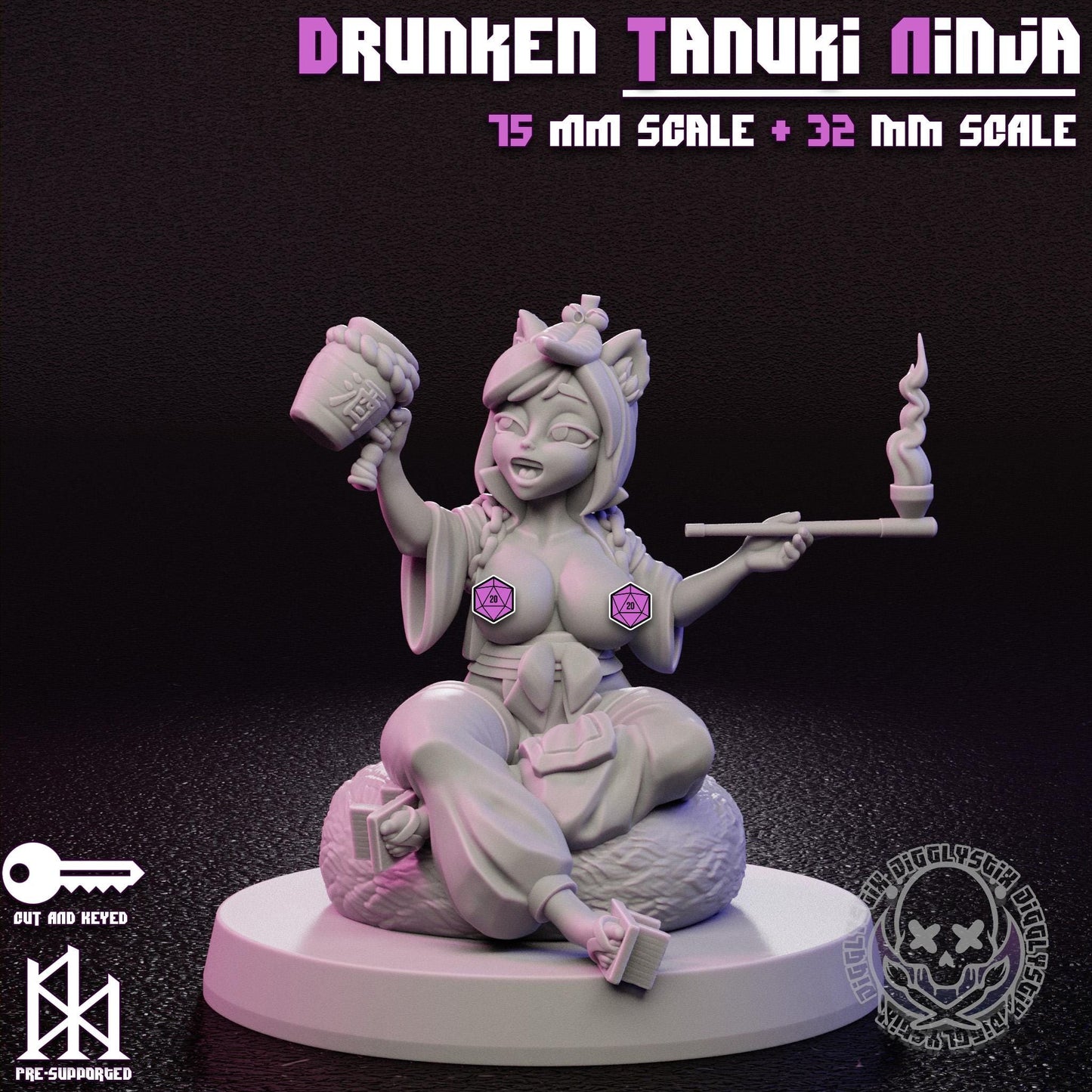 Drunk Tanuki Ninja Miniature - by Jigglystix