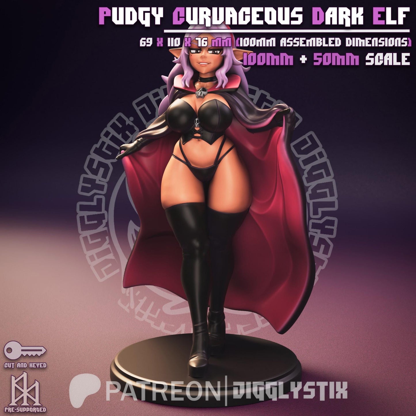 Pudgy Curvaceous Dark Elf Miniature - by Jigglystix