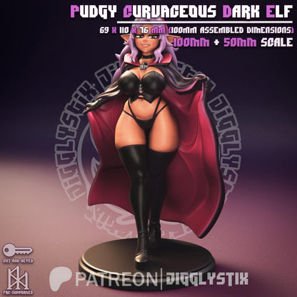 Pudgy Curvaceous Dark Elf Miniature - by Jigglystix