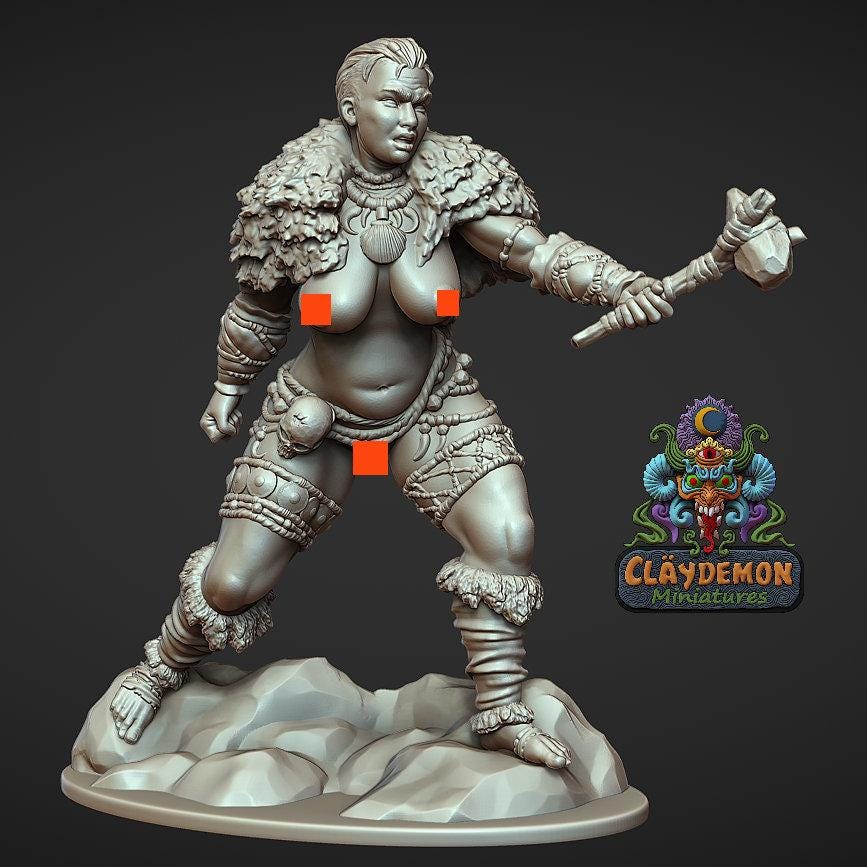 Brani the Tribal Warrior Woman Miniature - by Claydemon Miniatures