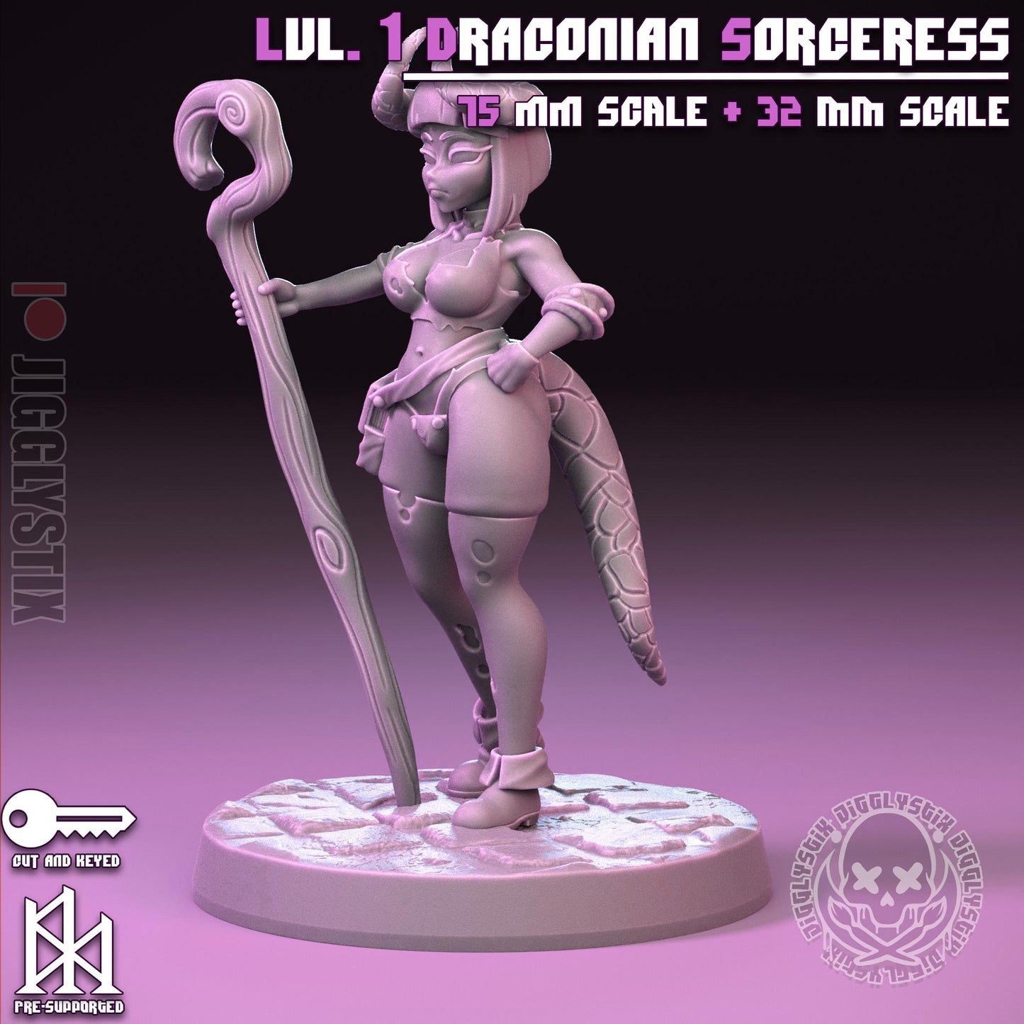 Lvl 1 Draconian Sorceress Miniature - by Jigglystix