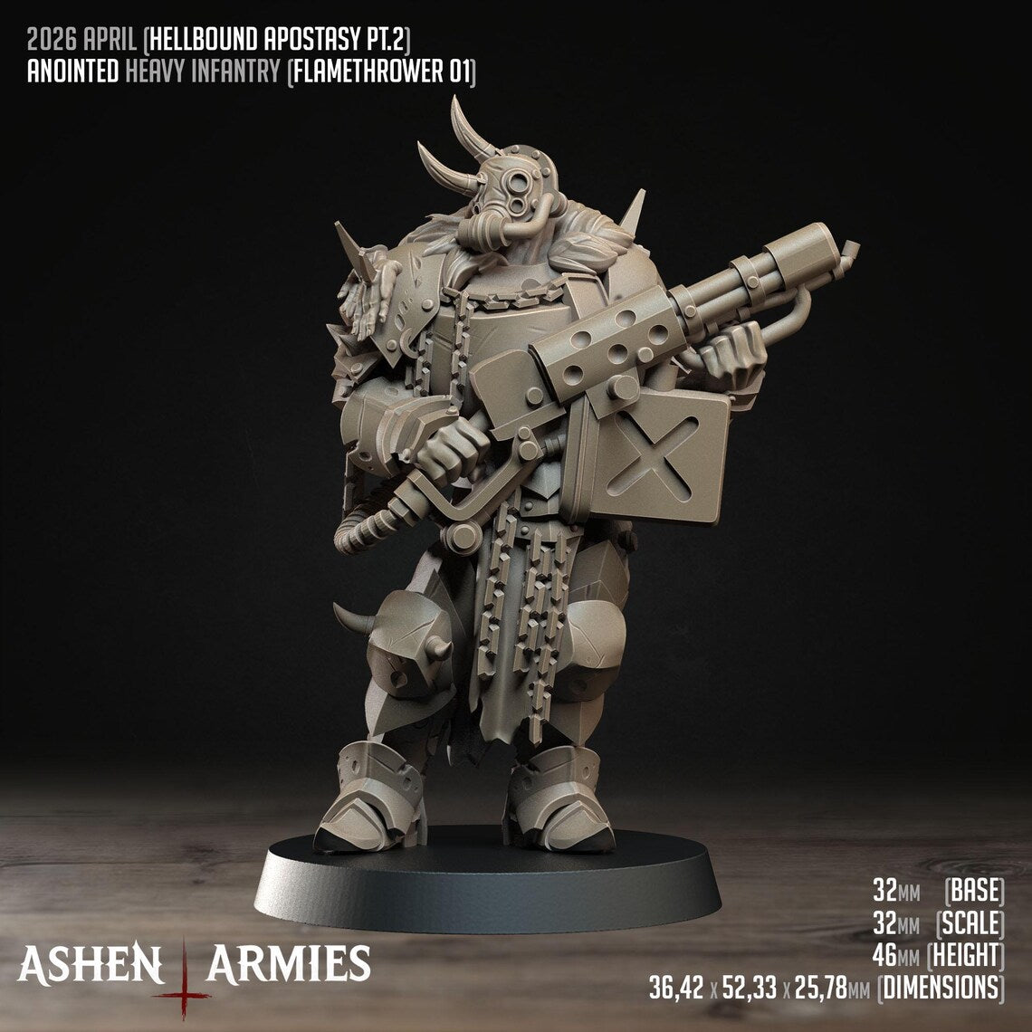 Hellbound Apostasy Anointed Heavy Infantry Flamethrower 01 Miniature - Ashen Armies by Bite the Bullet