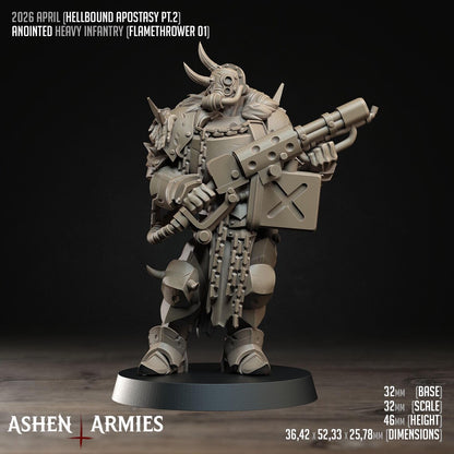 Hellbound Apostasy Anointed Heavy Infantry Flamethrower 01 Miniature - Ashen Armies by Bite the Bullet