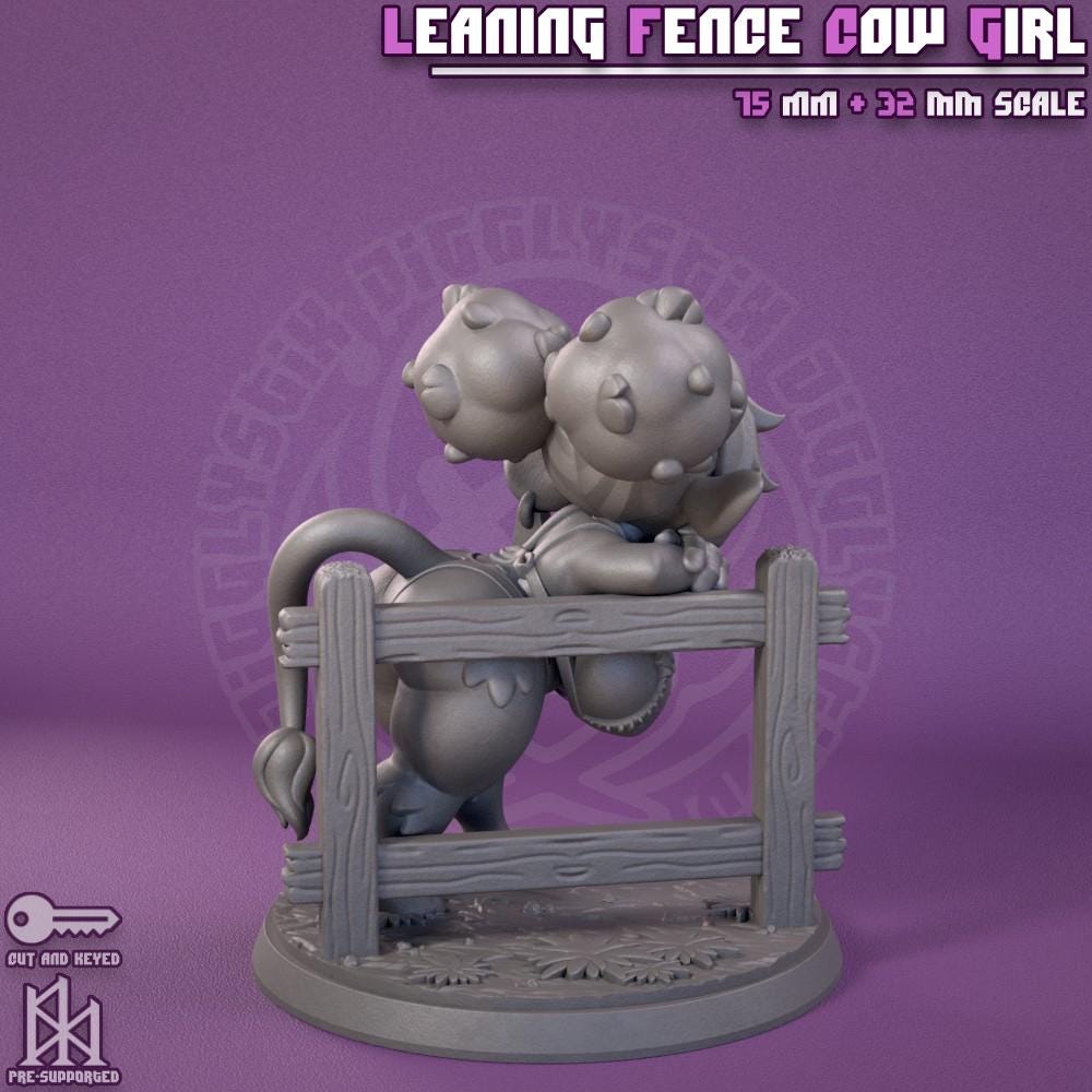Cow Girl Leaning Fence Miniature - by Jigglystix