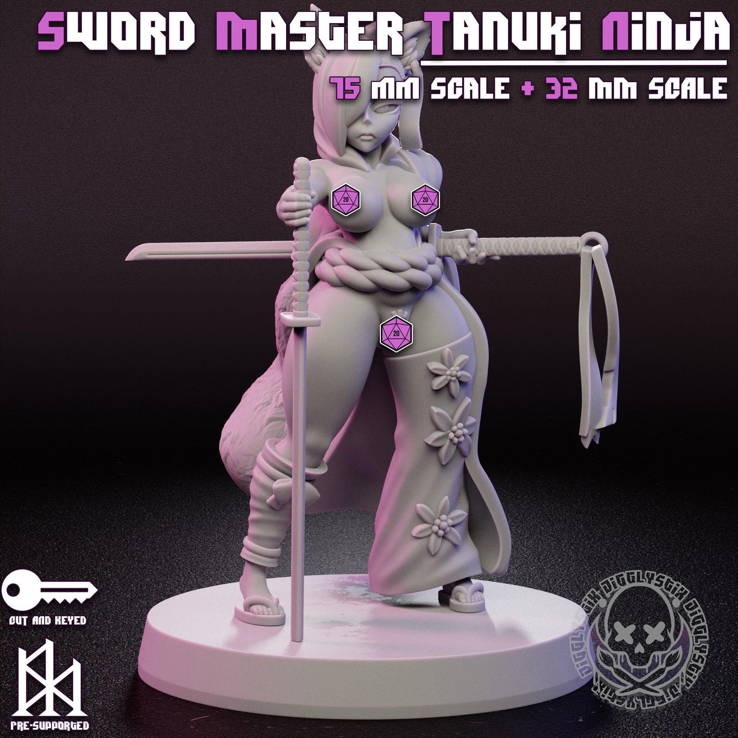 Sword Master Tanuki Ninja Miniature - by Jigglystix