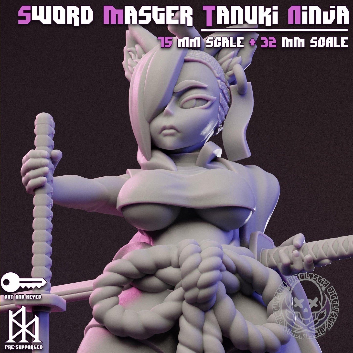 Sword Master Tanuki Ninja Miniature - by Jigglystix