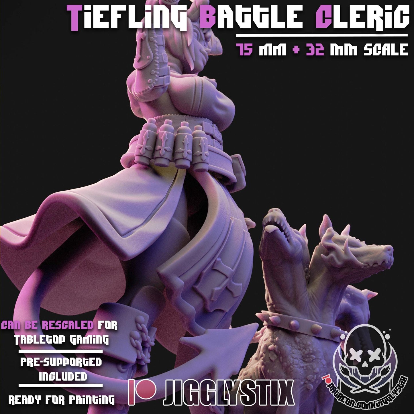 Tiefling Battle Cleric Miniature - by Jigglystix