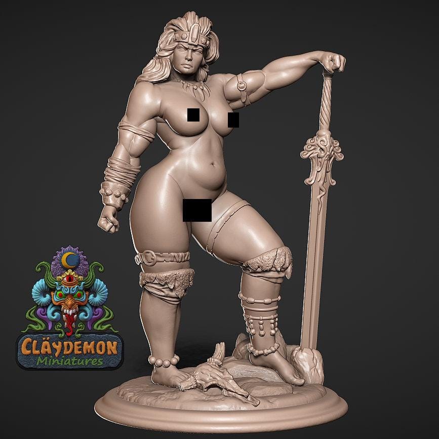 Vesta the Blooddrinker Warrior Woman Miniature - by Claydemon Miniatures