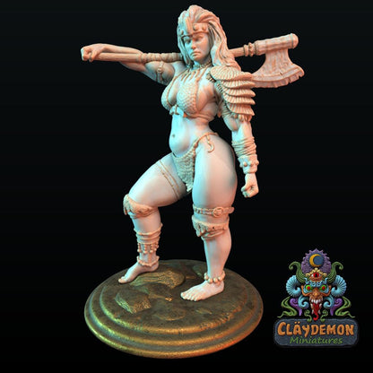 Vernina the Skullcrusher Warrior Woman Miniature - by Claydemon Miniatures