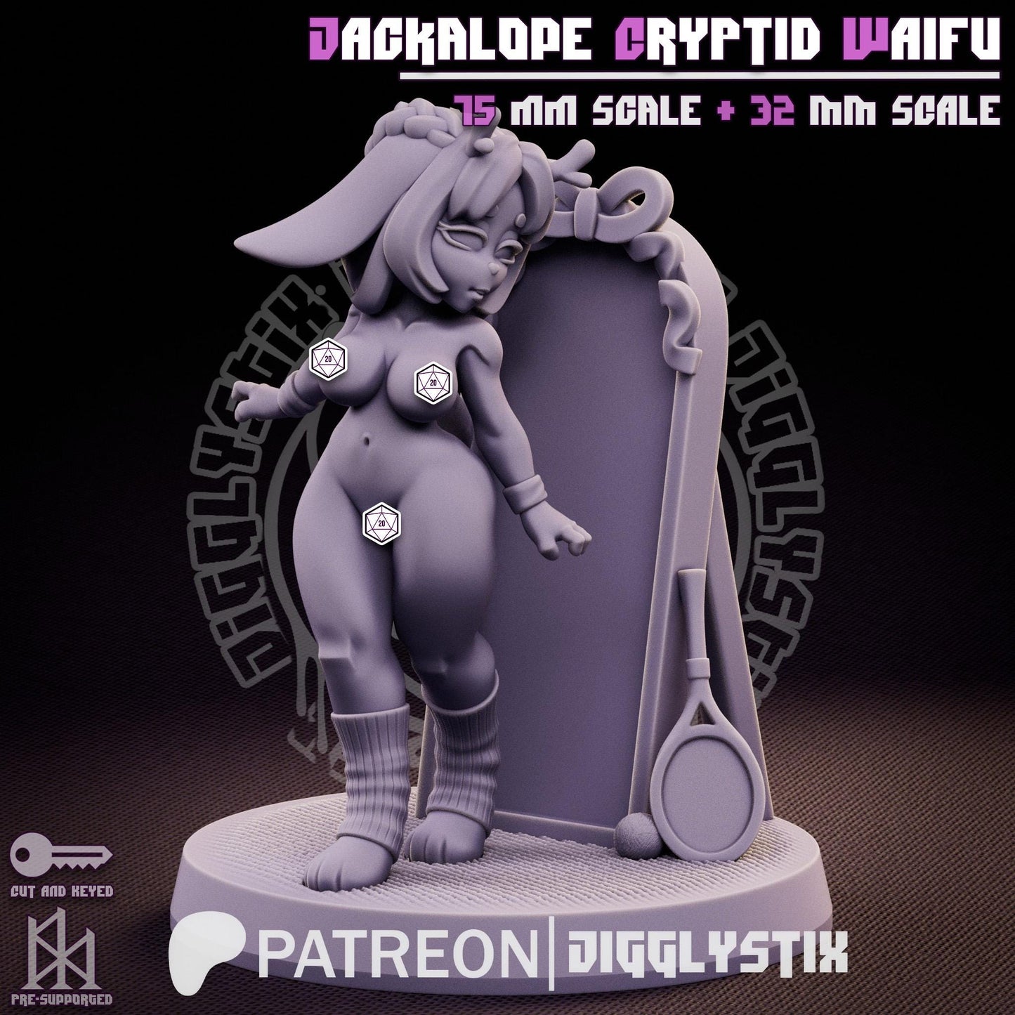 Jackalope Cryptid Waifu Miniature - by Jigglystix