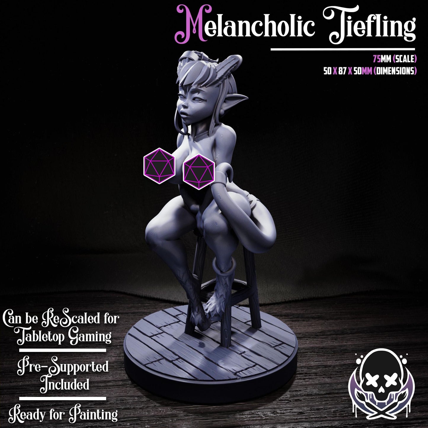 Melancholic Tiefling Miniature - by Jigglystix