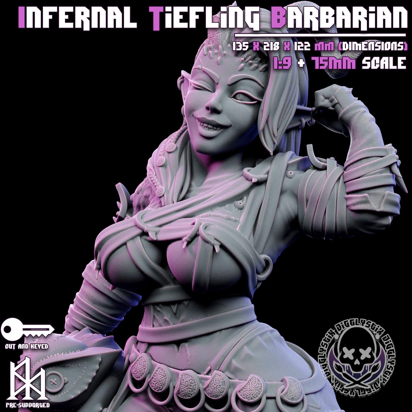 Infernal Tiefling Barbarian Miniature - by Jigglystix