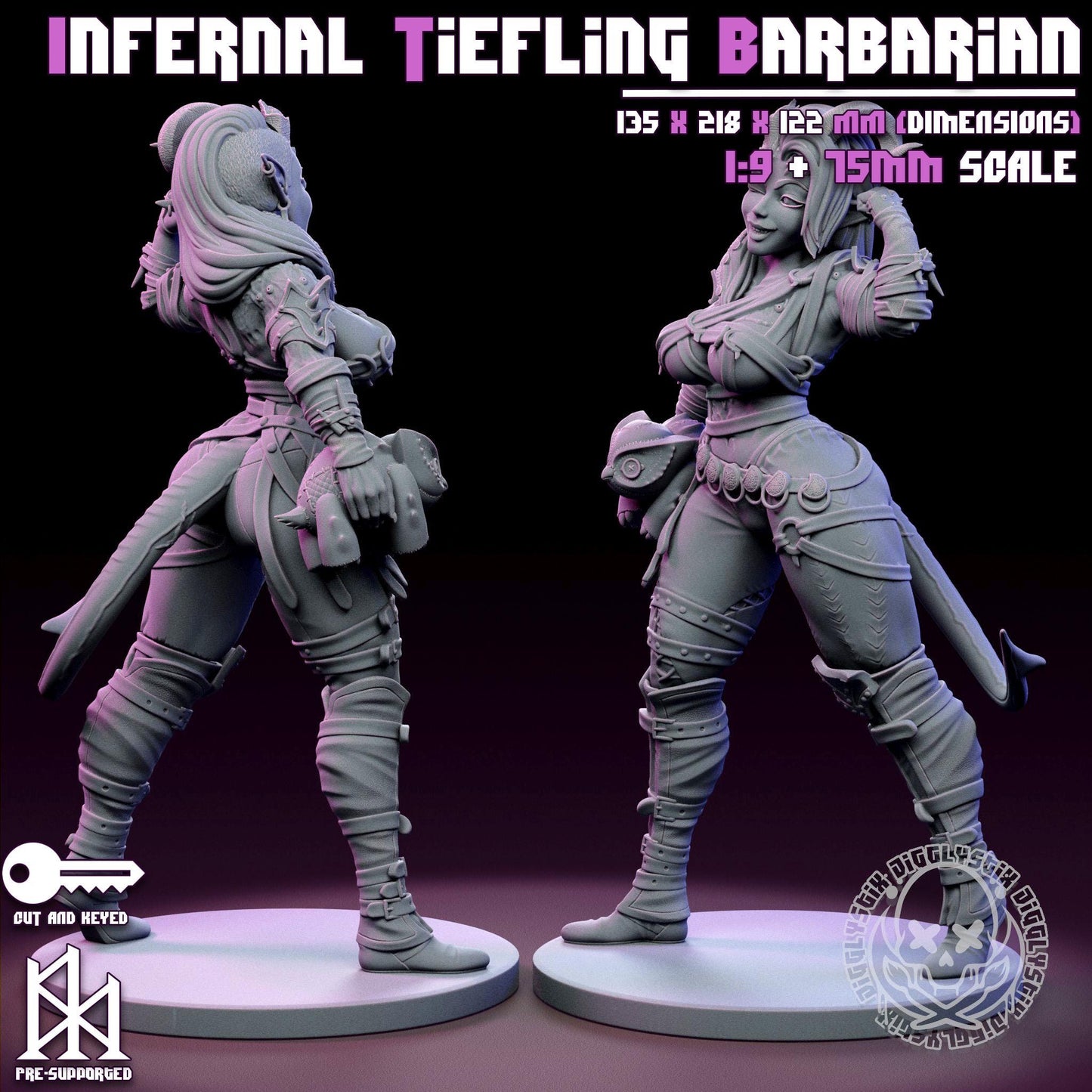 Infernal Tiefling Barbarian Miniature - by Jigglystix