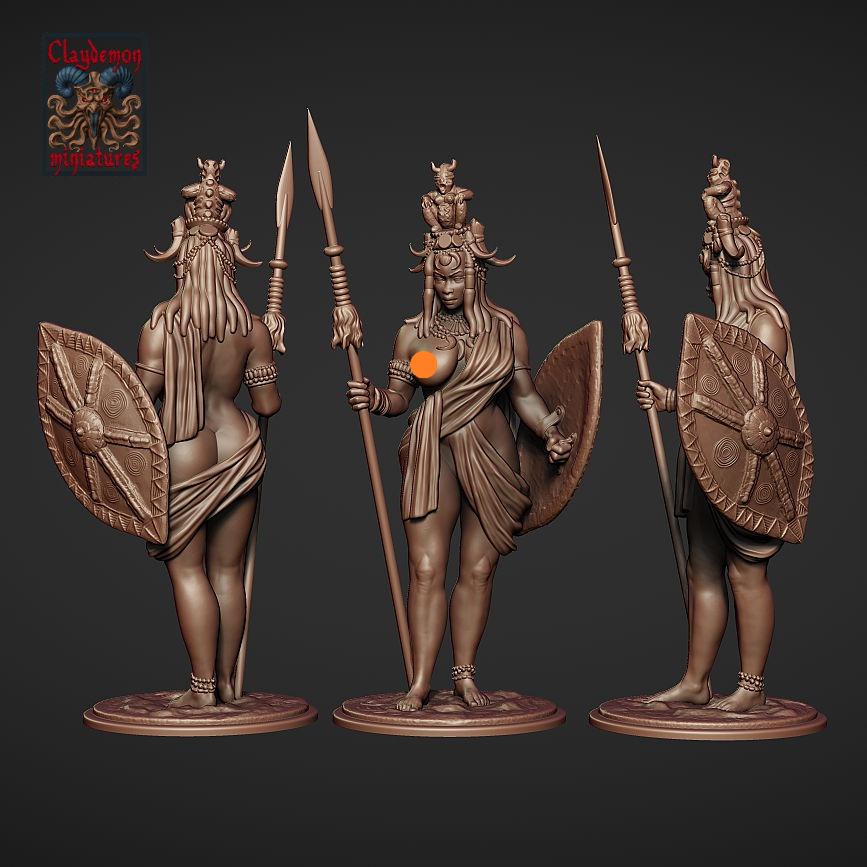 Asula the Lion Huntress Woman Miniature - by Claydemon Miniatures