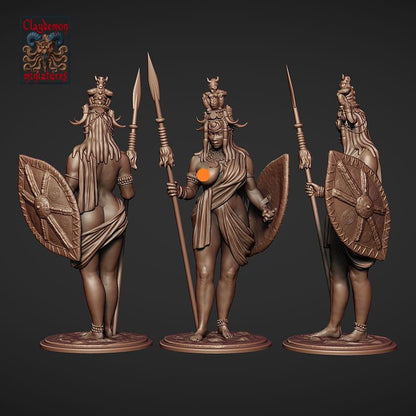 Asula the Lion Huntress Woman Miniature - by Claydemon Miniatures