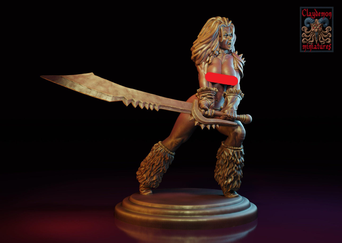 Nuara the Furious Warrior Woman Miniature - by Claydemon Miniatures