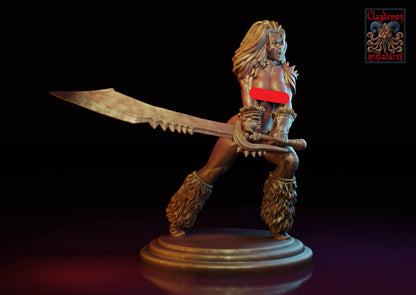 Nuara the Furious Warrior Woman Miniature - by Claydemon Miniatures
