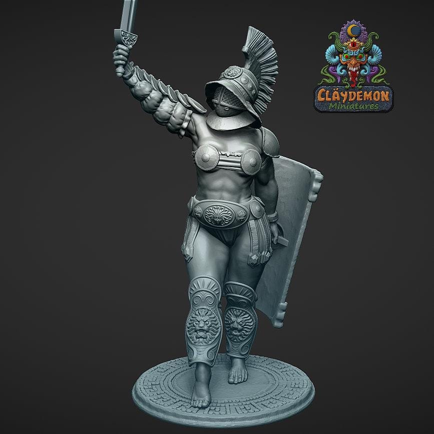 Vitruvia the Gladiator Woman Miniature - by Claydemon Miniatures
