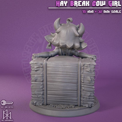 Cow Girl Hay Bale Miniature - by Jigglystix