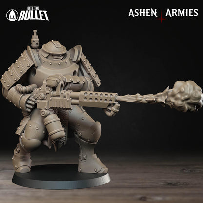 Holy Shogunate Heavy Infantry Flamethrower Miniature - Ashen Armies by Bite the Bullet