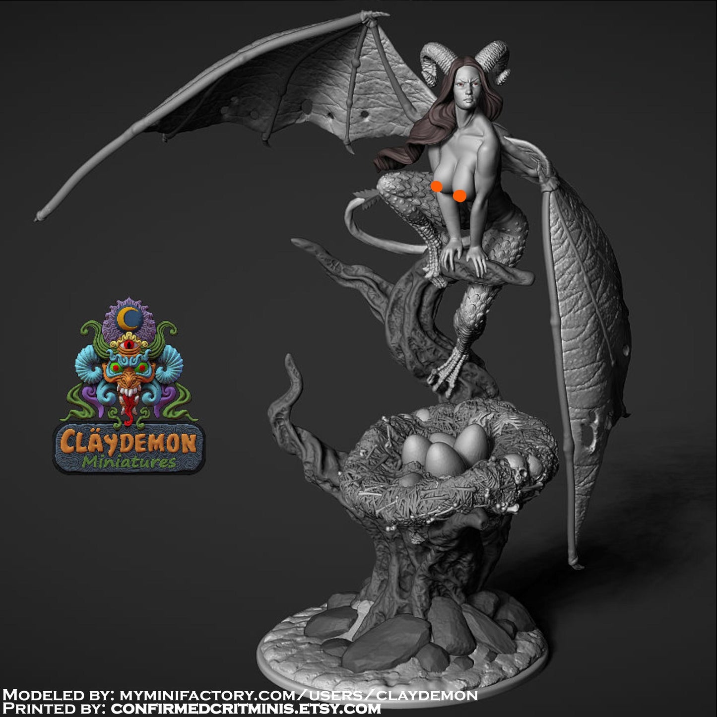 Harpy Perching Miniature - by Claydemon Miniatures