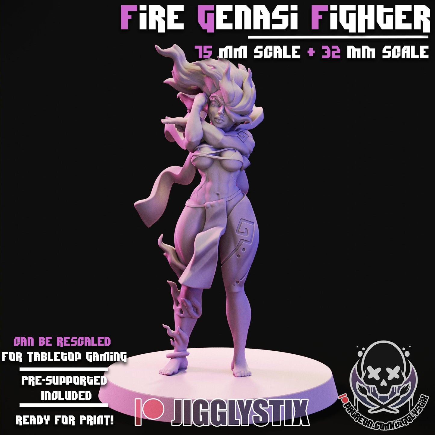 Fire Genasi Fighter Miniature - by Jigglystix