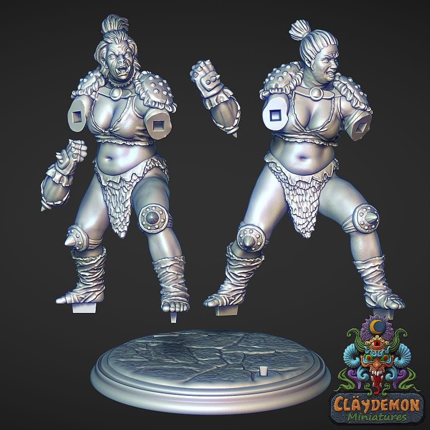 The Earthquake Brawler Woman Miniature - by Claydemon Miniatures