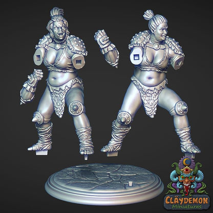 The Earthquake Brawler Woman Miniature - by Claydemon Miniatures
