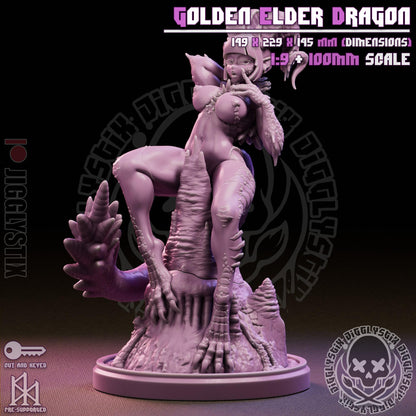 Golden Elder Dragon Lady Miniature - by Jigglystix