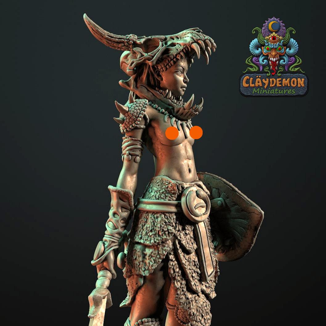 Asanda the Tribal Hunter Woman Miniature - by Claydemon Miniatures