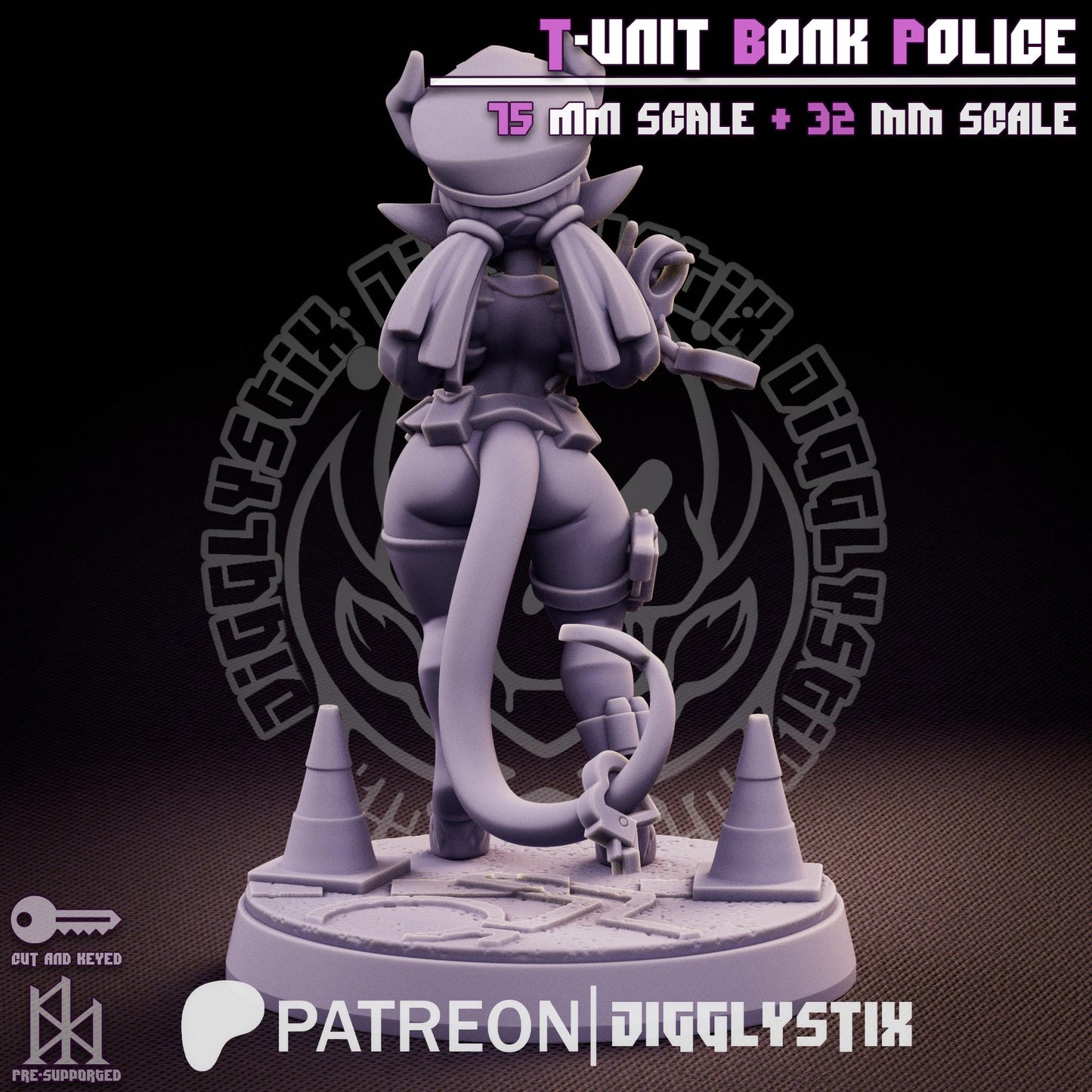 Tiefling Cop T-Unit Bonk Police Miniature - by Jigglystix