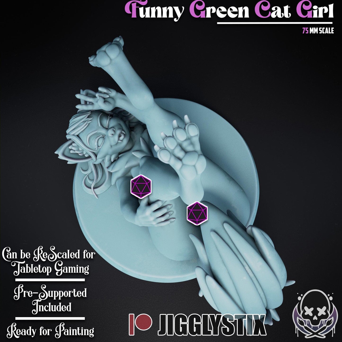 Funny Green Cat Girl Miniature - by Jigglystix