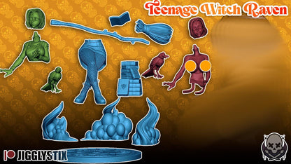 Young Witch Raven Miniature - by Jigglystix