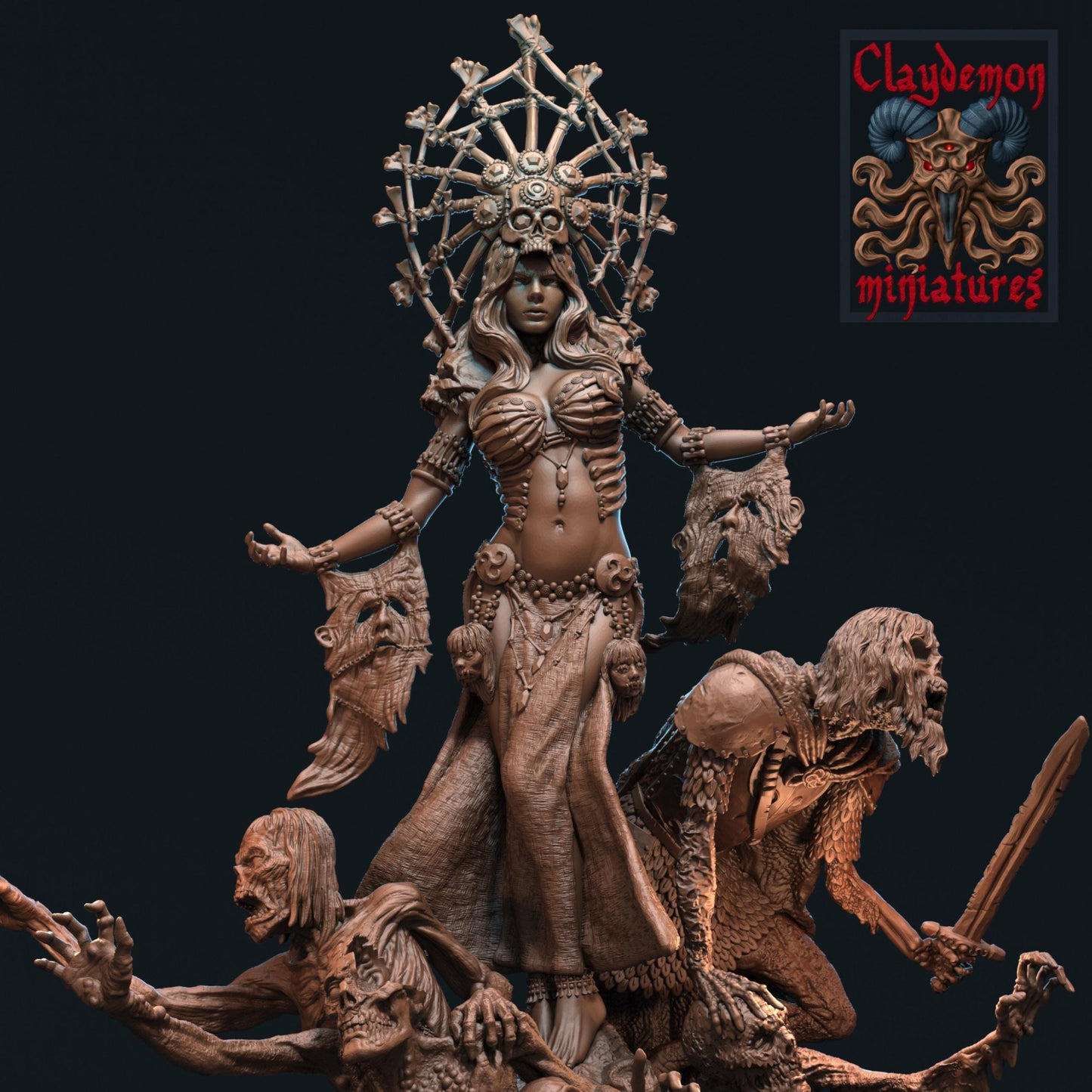 Necromancer Queen Diorama Miniature - by Claydemon Miniatures