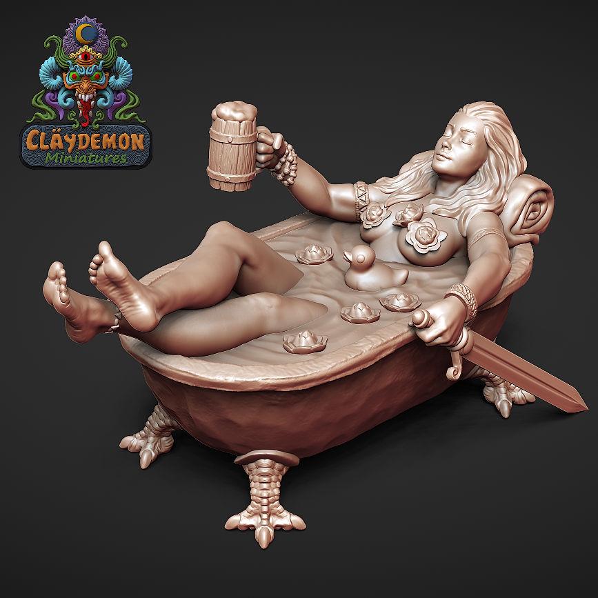 Auria the Bathing Woman Miniature - by Claydemon Miniatures